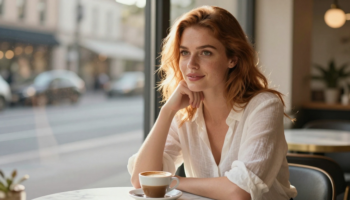AI companion scene in a warm cafe setting