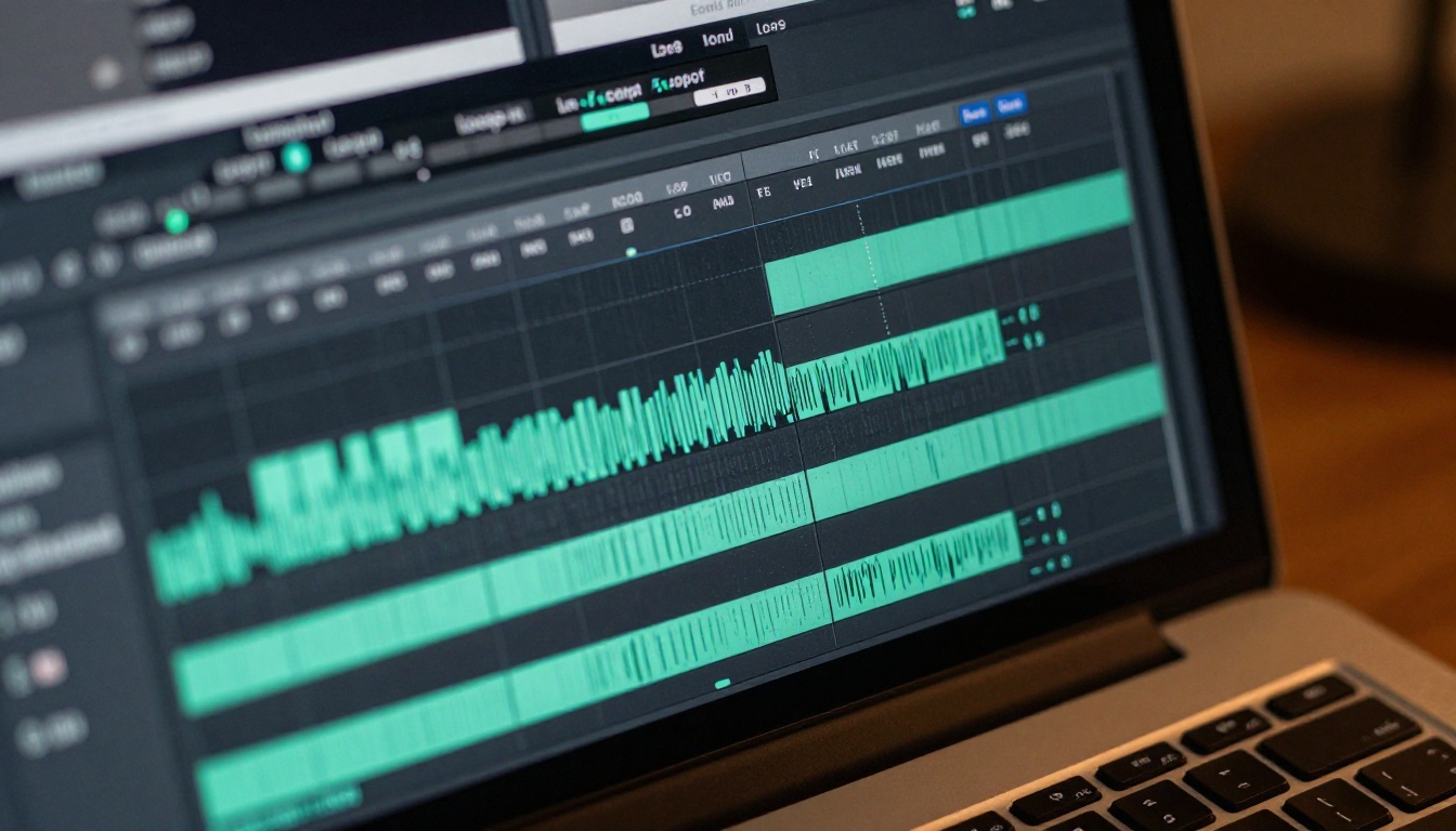 Video editing timeline with loop markers showing teal in and out points on a professional monitor