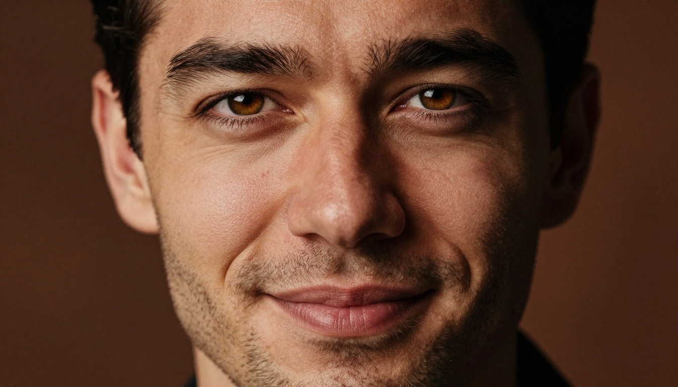 Close-up portrait of a confident attractive man with Rembrandt lighting and natural skin texture, 8K photorealistic