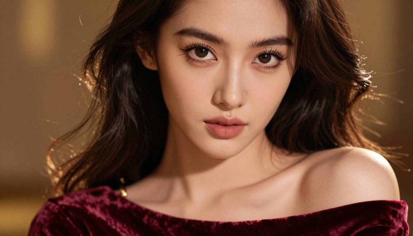 Close-up portrait with velvet evening gown Close-up portrait with velvet evening gown