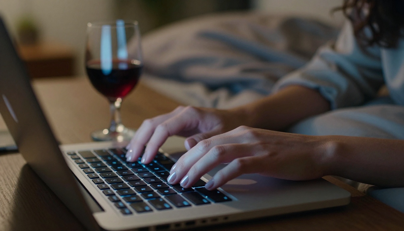 AI companion typing on laptop at night