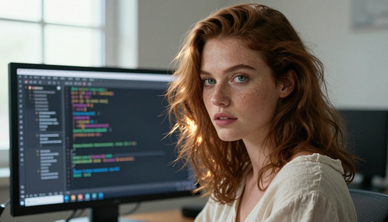 Portrait of woman in front of AI workstation