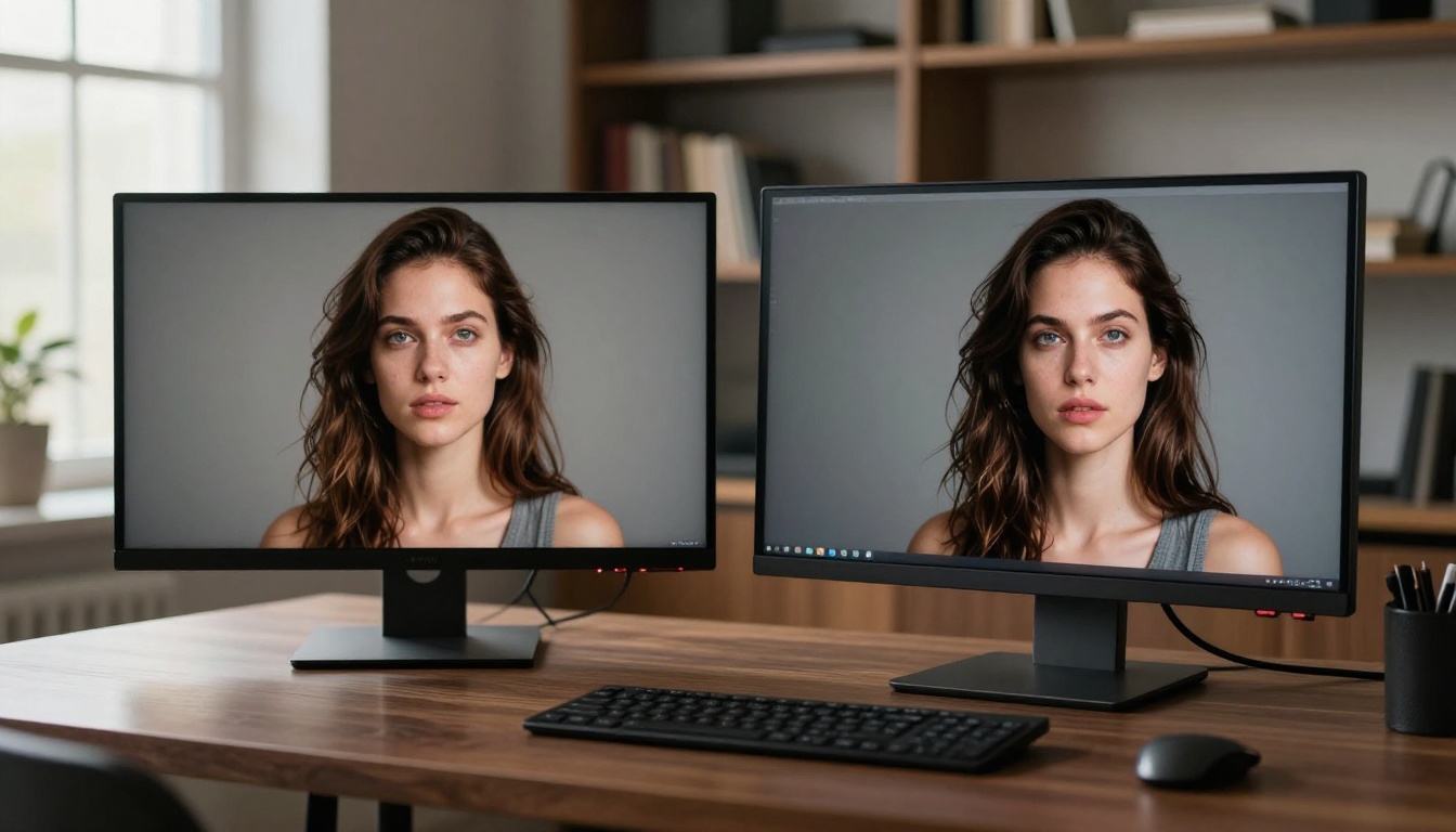 AI comparison monitors side by side in a professional creative studio AI comparison monitors side by side in a professional creative studio