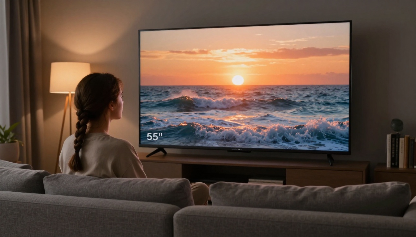 Person watching AI-generated video on a large OLED television screen
