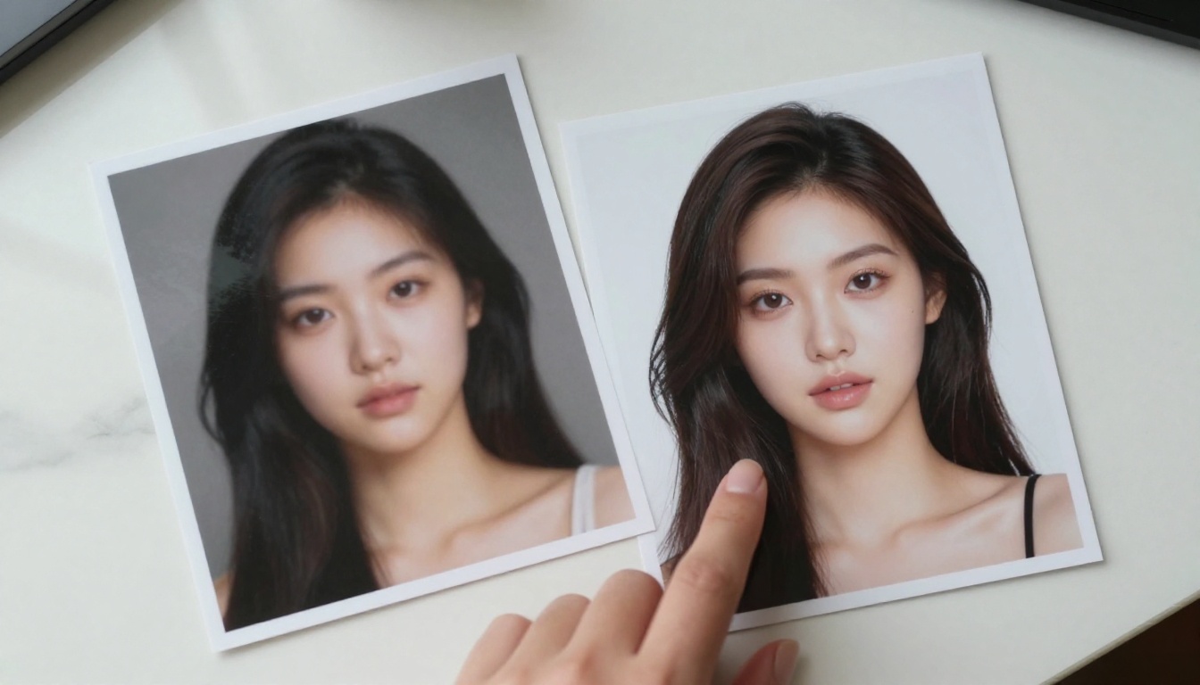 A side-by-side comparison of two printed AI portraits showing the stark difference between outputs with and without negative prompts