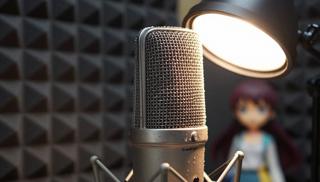 Condenser microphone close-up in a professional studio