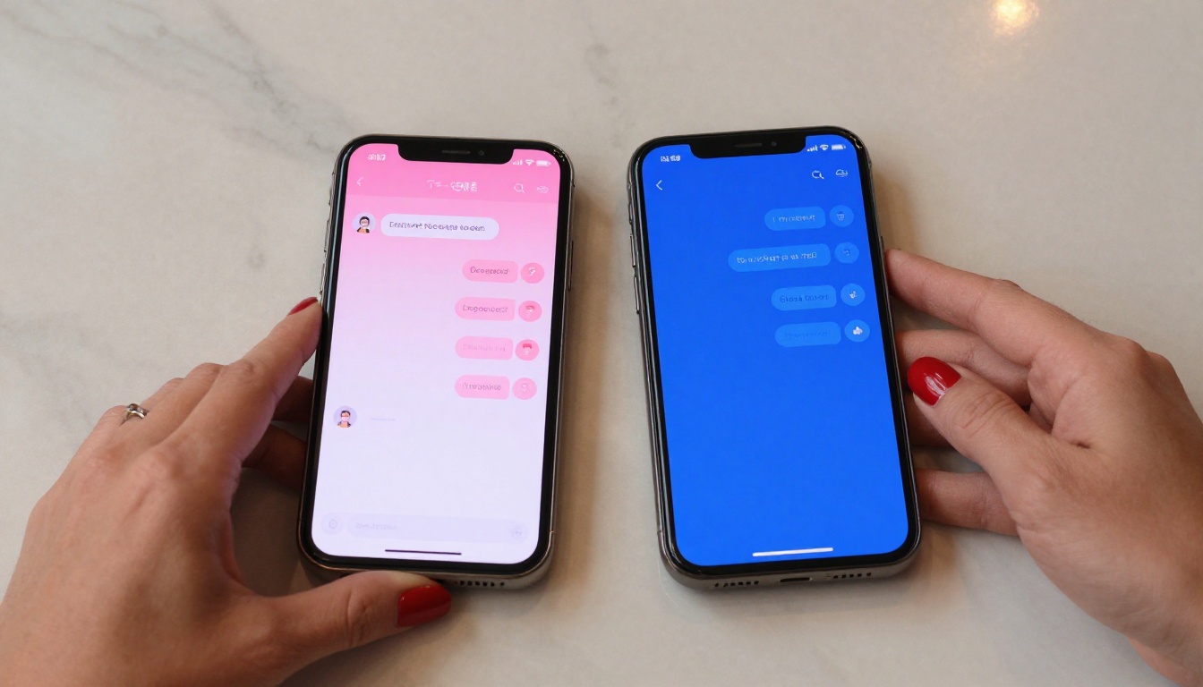 Two smartphones showing different AI chat interfaces on marble surface