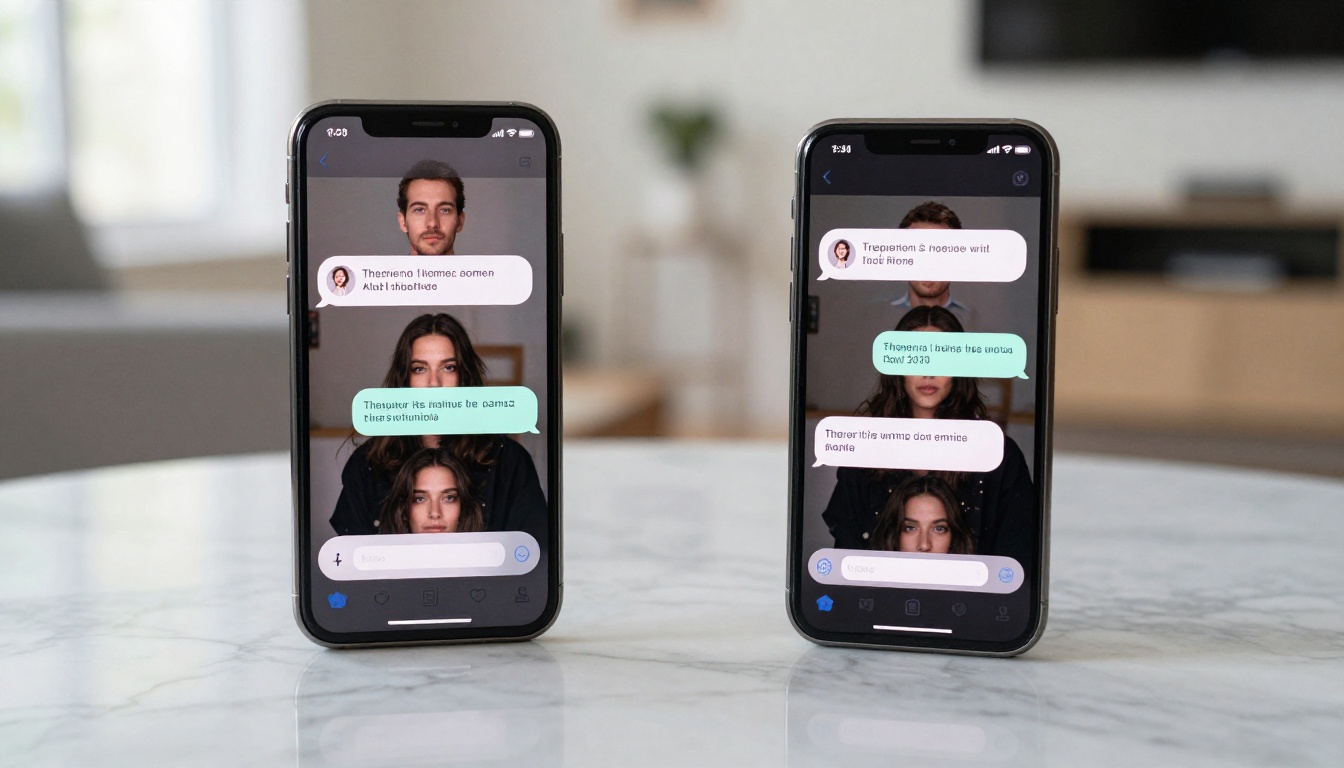 Two smartphones on marble showing AI chat interfaces