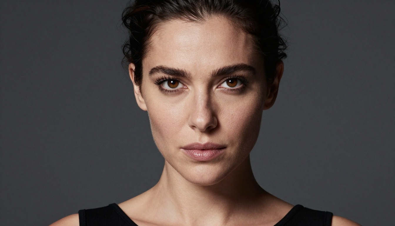 Close-up studio portrait of confident woman with dramatic lighting