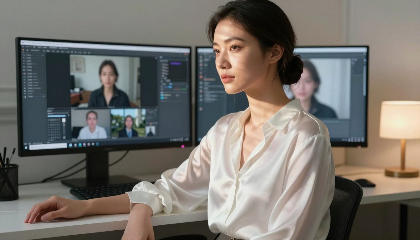 Creative professional reviewing AI video