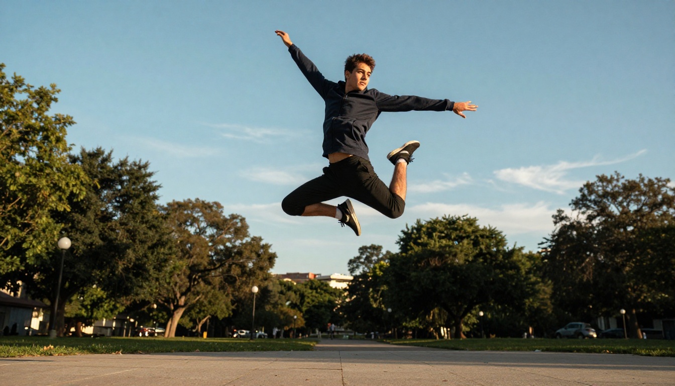 Athlete mid-leap demonstrating temporal coherence in AI video motion quality