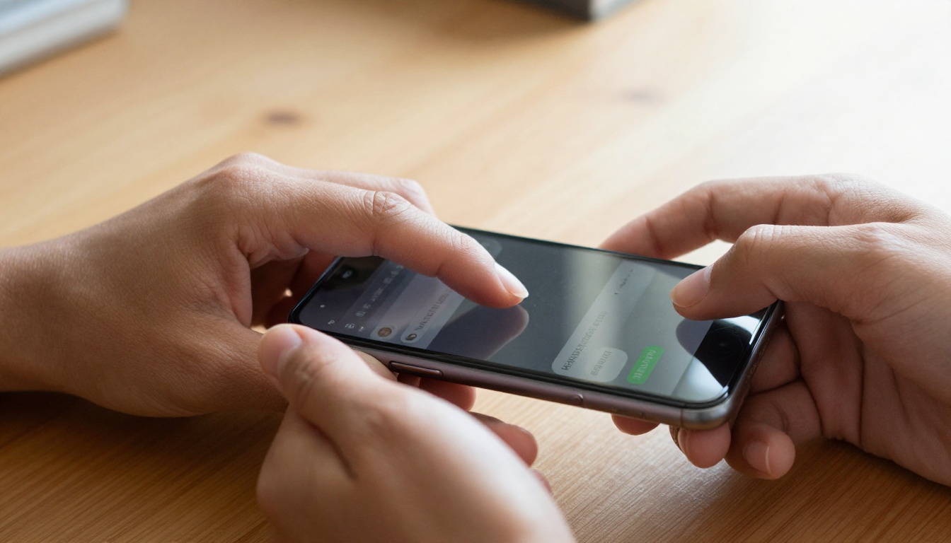 Person's hands typing a chat message on their phone