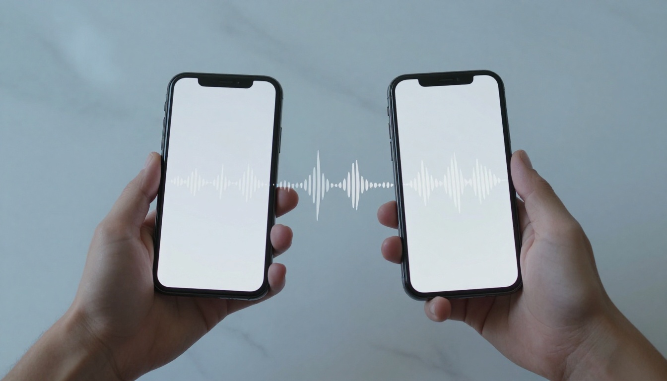 Two phones sound wave connection aerial shot