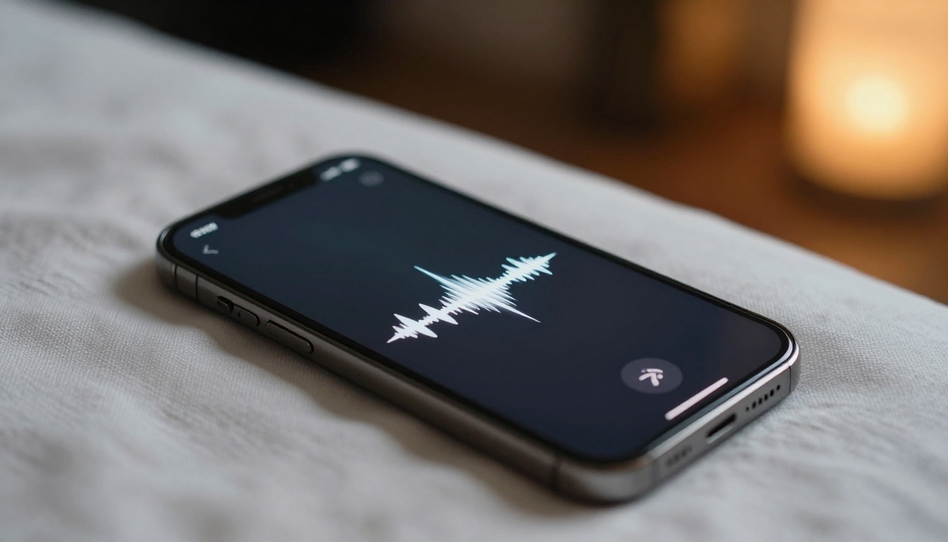 Smartphone voice call interface glowing screen on white linen
