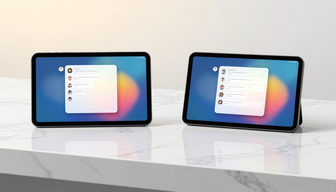Two smartphones side by side showing AI chat app interfaces on marble desk