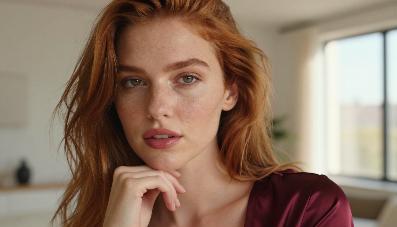 Confident woman with amused expression in soft morning light