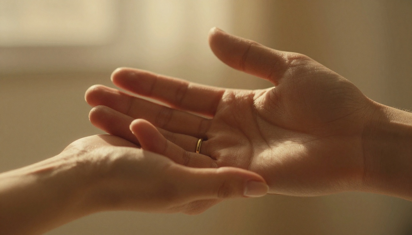 Two hands almost touching in warm golden light