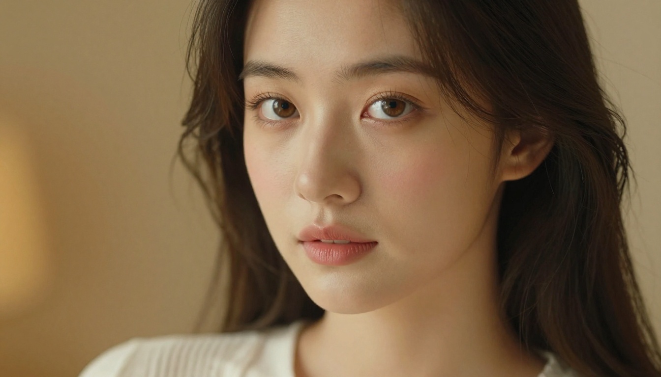 AI companion portrait with natural studio lighting and warm bokeh background
