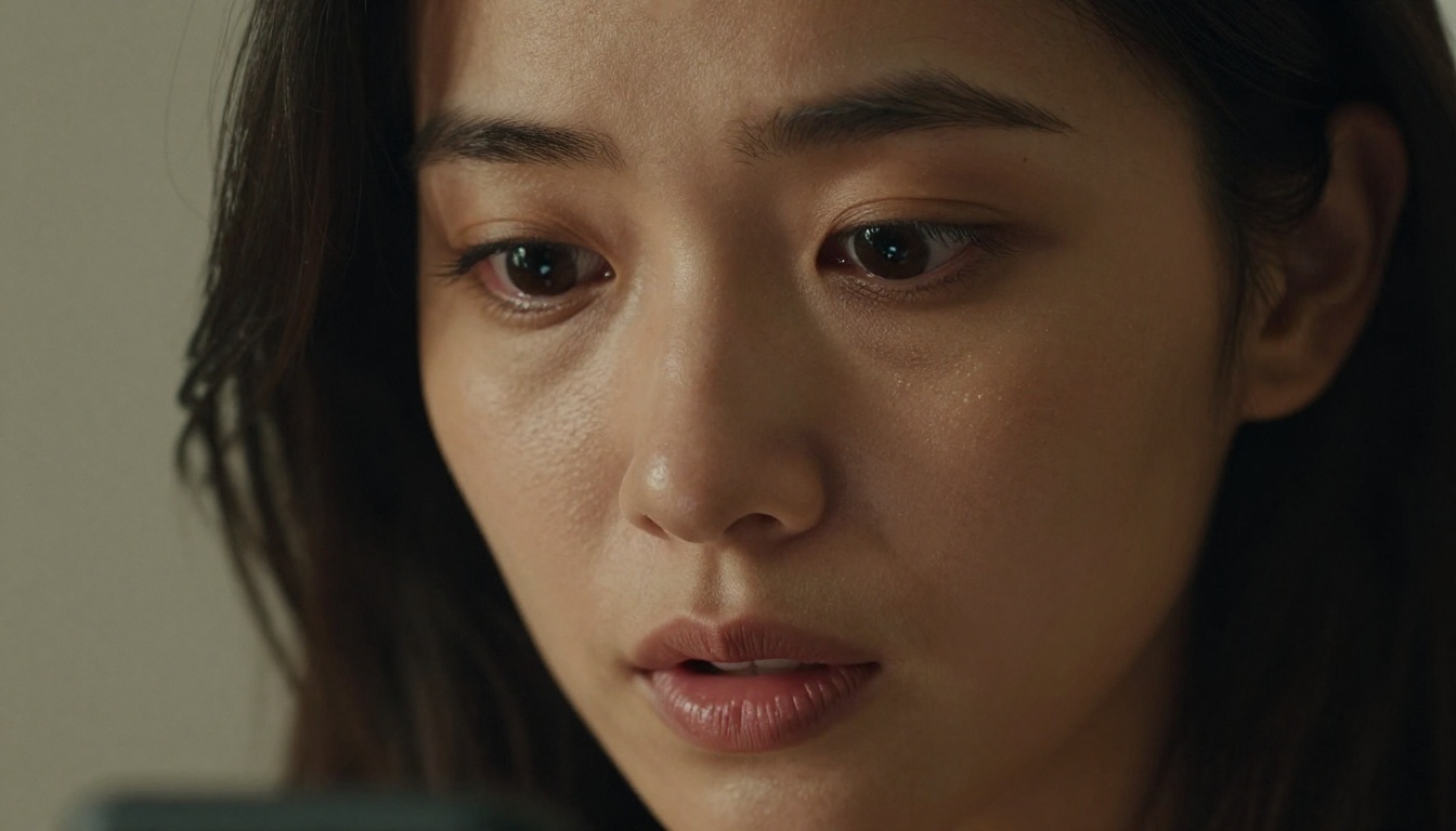 Close-up portrait of woman's face with emotional expression
