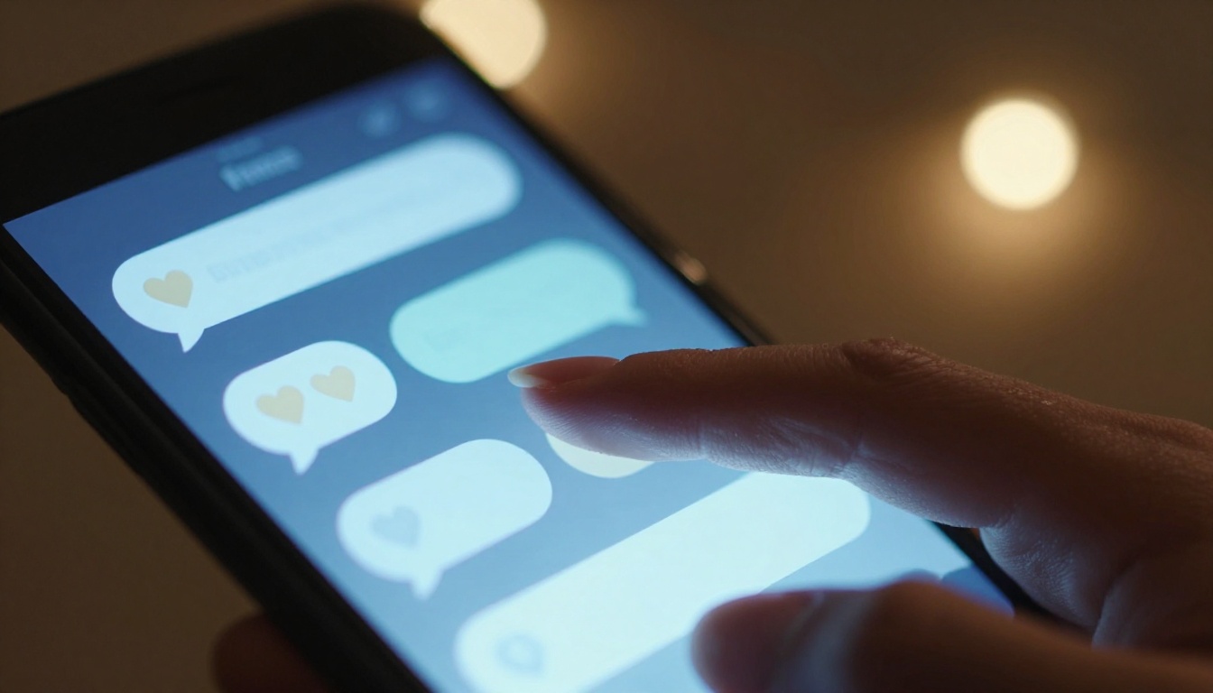 Hands holding glowing phone screen displaying chat bubbles, warm bokeh background Hands holding glowing phone screen displaying chat bubbles, warm bokeh background