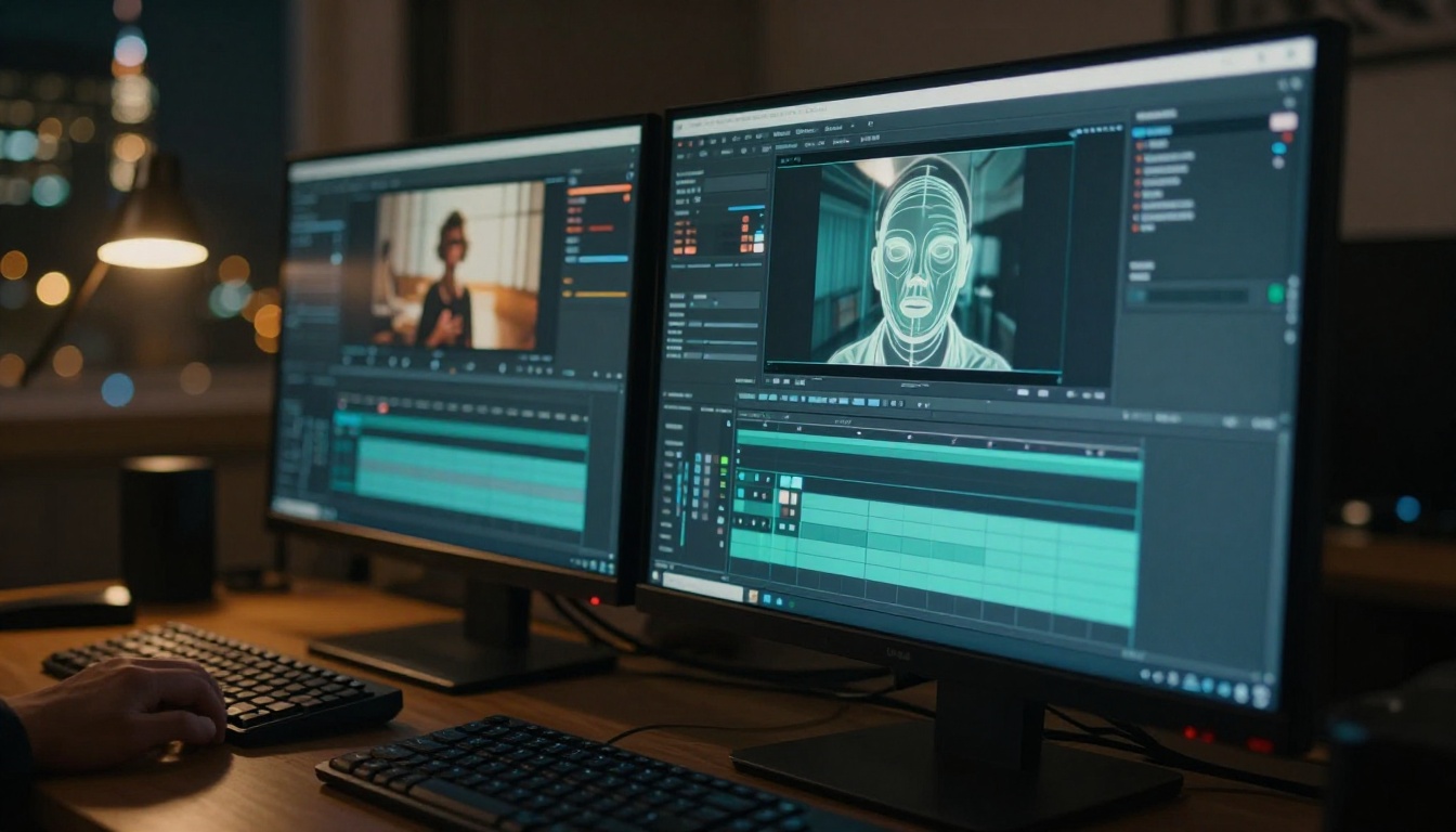 AI video editing workstation with background removal interface
