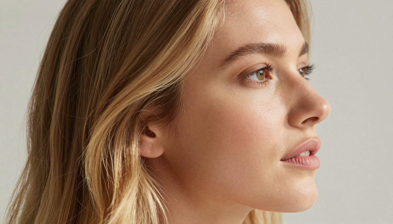 Profile portrait of woman against clean white background