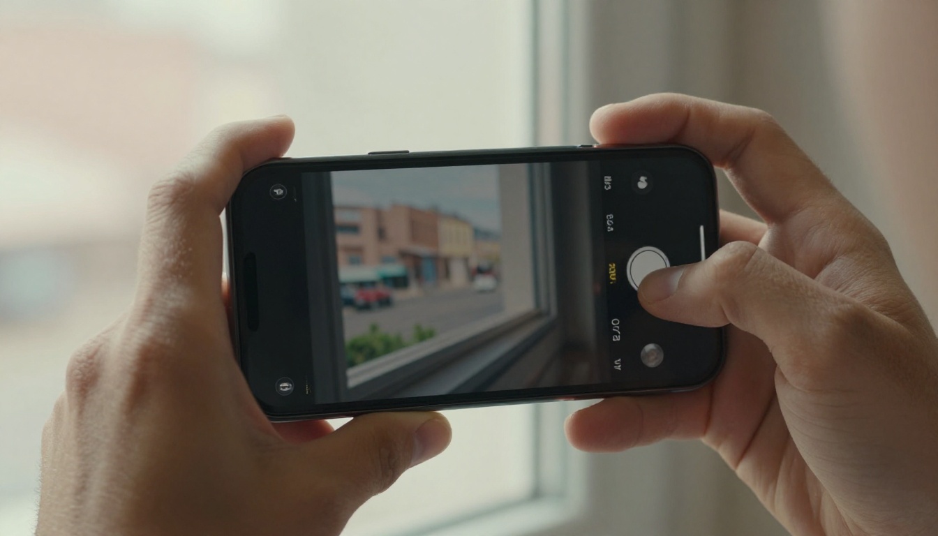 Close-up of a smartphone held in hands displaying an AI-generated video frame in natural daylight