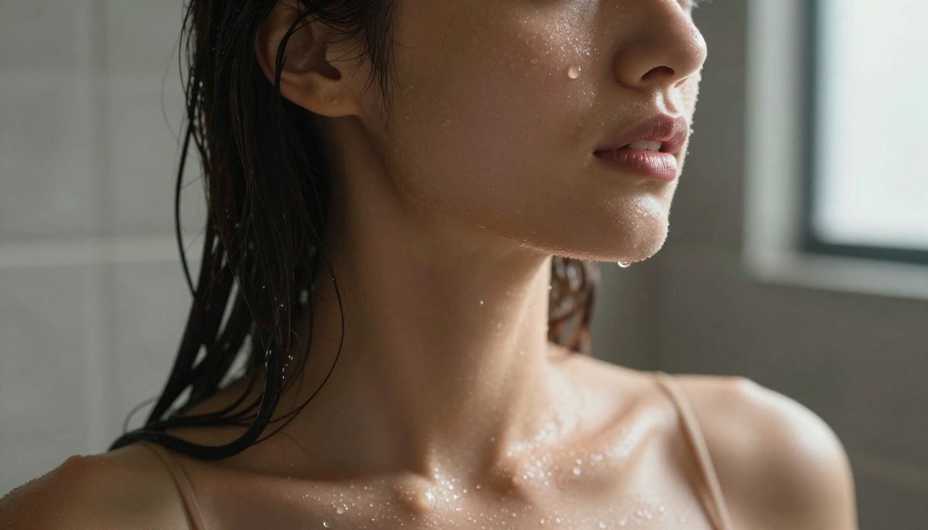 Woman with wet hair, close-up beauty photography with natural skin detail