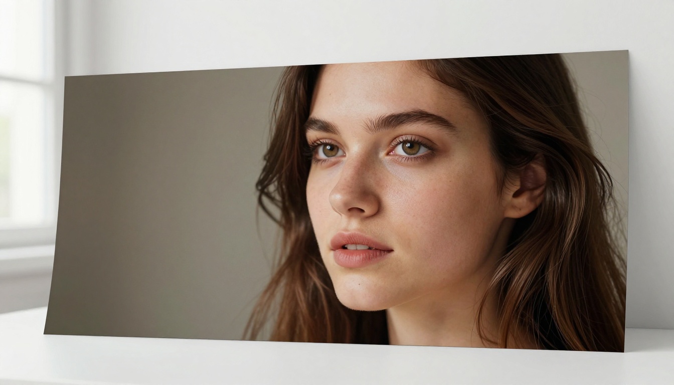 High-resolution AI portrait print on matte paper in photography studio