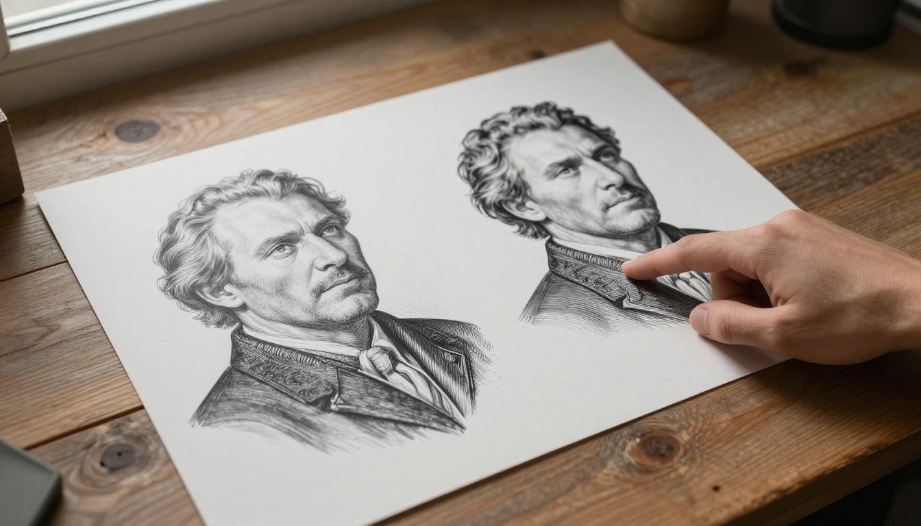 Two photographic prints on a table, one noticeably sharper showing AI model detail differences