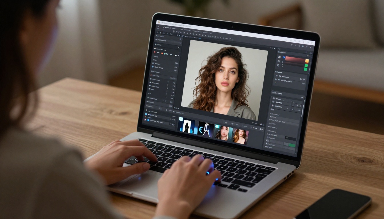 Laptop screen showing AI image generation in progress