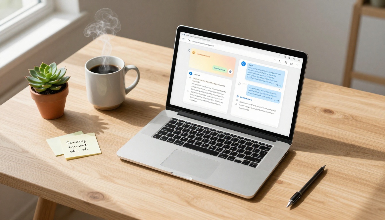 Overhead desk flat-lay showing dual chat interface comparison