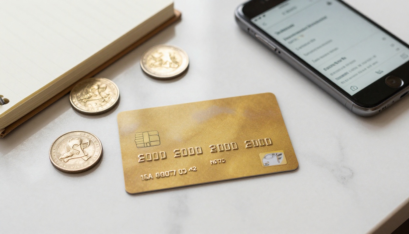Flat lay of credit card, coins, and smartphone showing subscription pricing