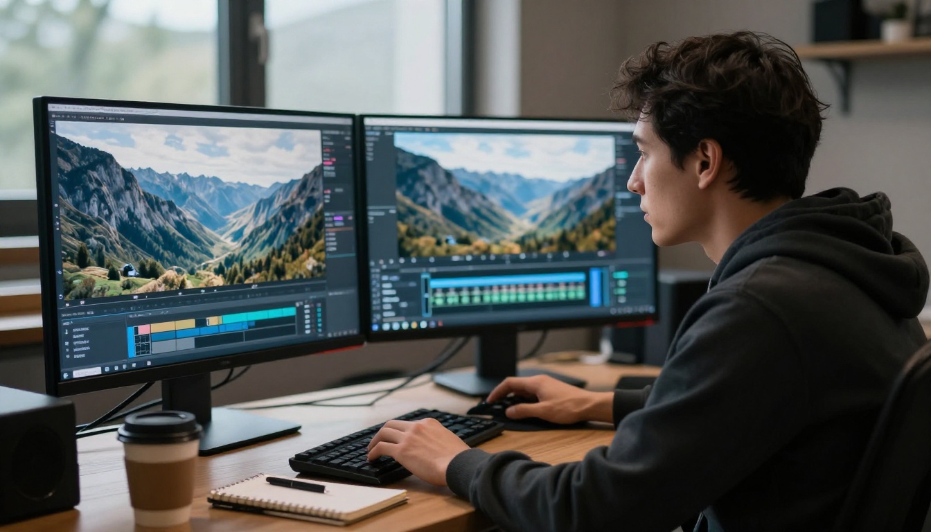 Video editor reviewing AI footage side by side