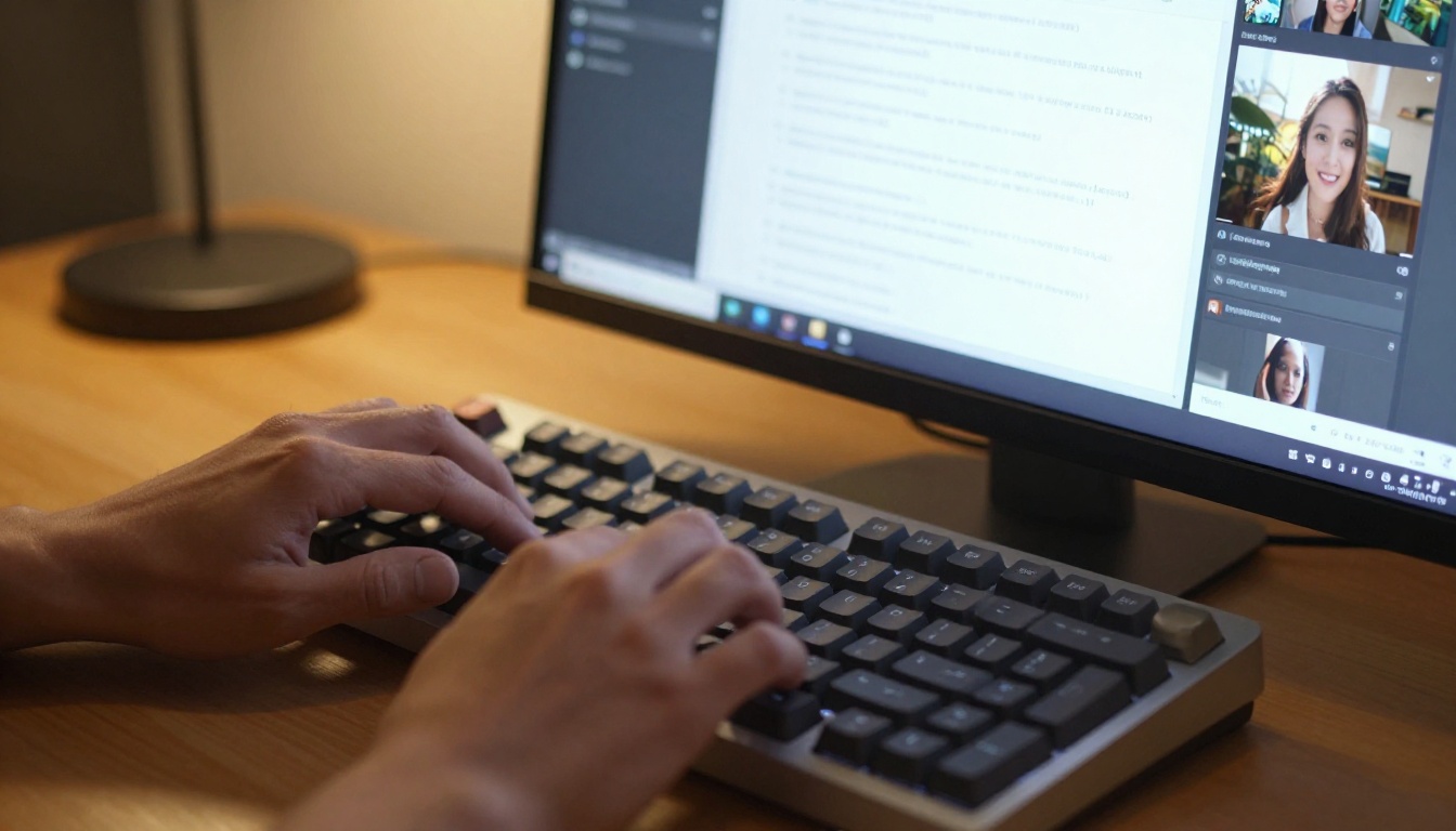 Hands typing prompt into AI video generation interface