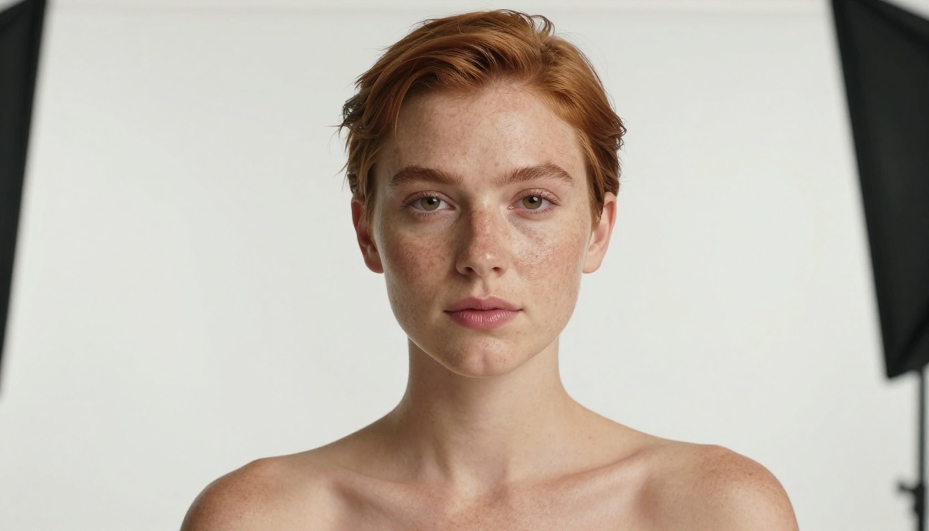 Portrait in photography studio with controlled butterfly lighting for 3D capture
