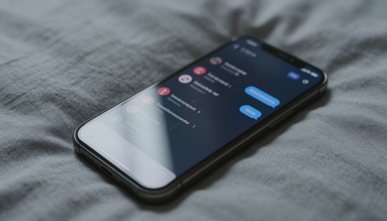 smartphone with flood of push notifications on linen surface