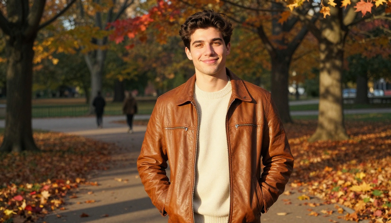 Warm-type character in autumn park