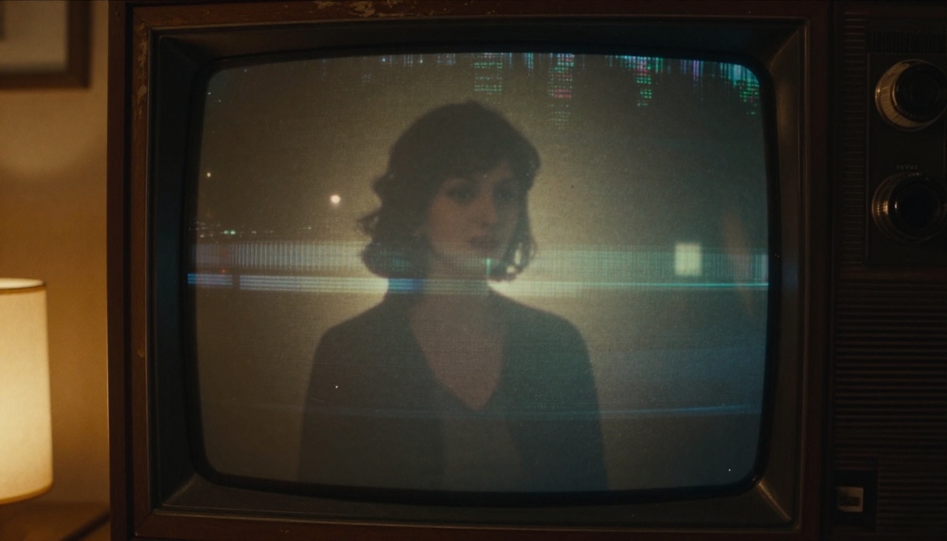 Old VHS TV screen with degraded footage