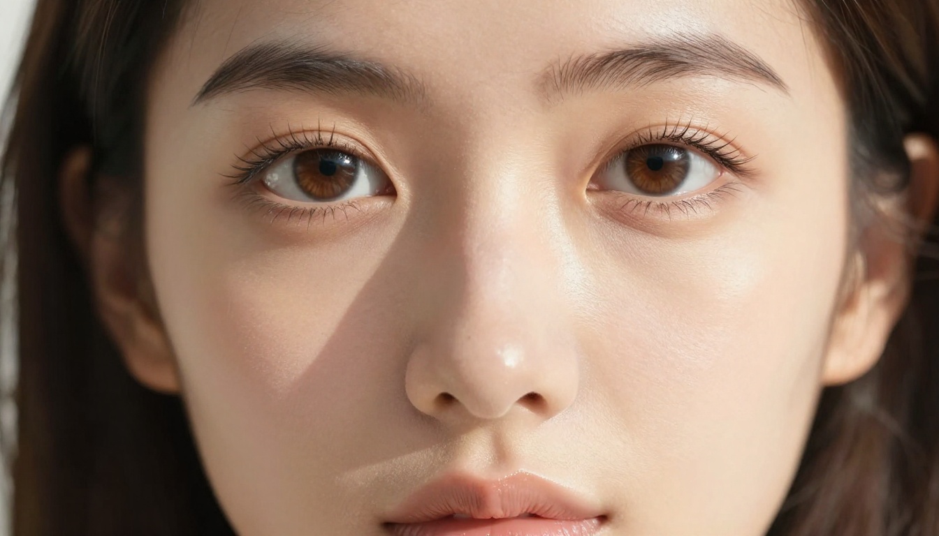 Anime-inspired close-up portrait with detailed skin texture and luminous eyes