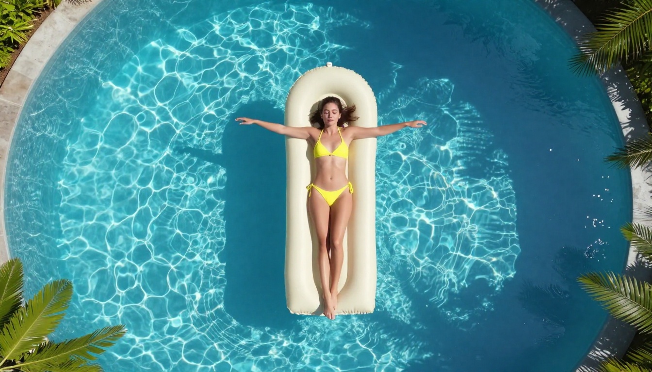 Aerial view of woman floating in pool