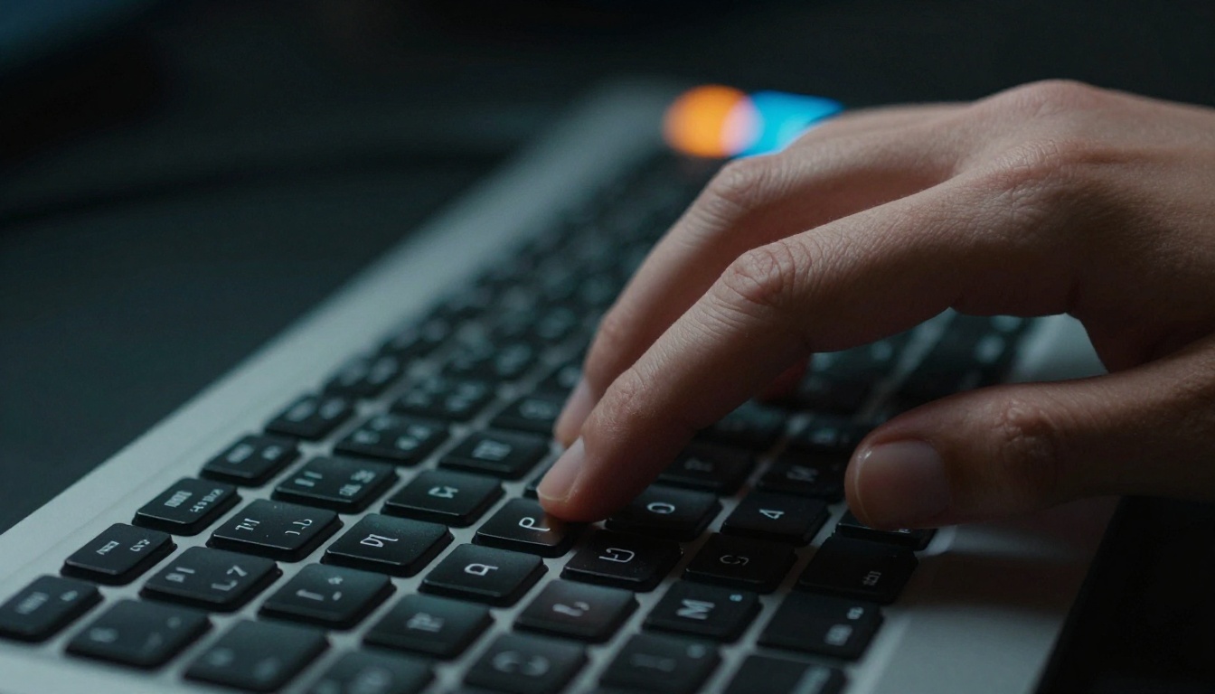 Professional hands pressing editing shortcut keys with a blurred video timeline glowing in the background Professional hands pressing editing shortcut keys with a blurred video timeline glowing in the background
