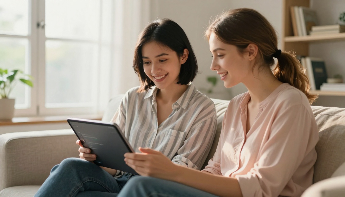 Two friends sharing a roleplay experience on a tablet