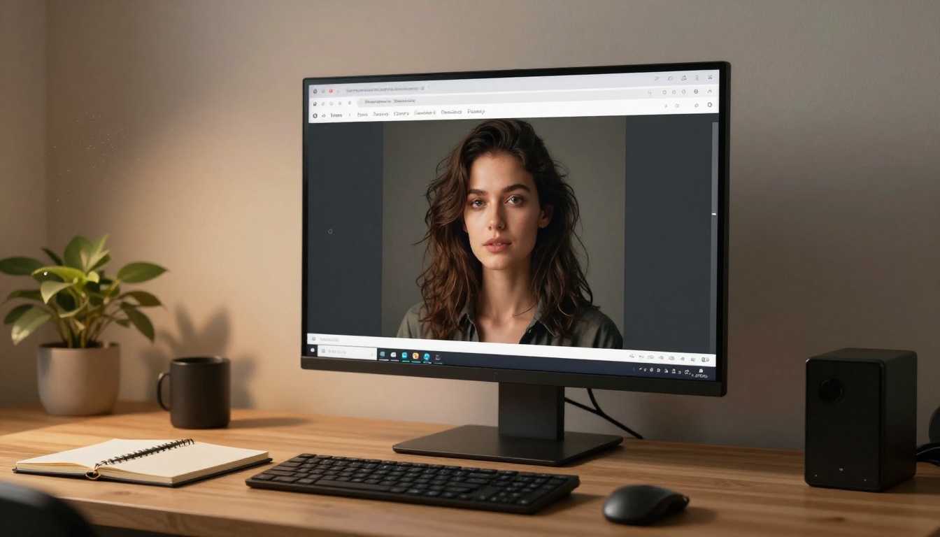 AI image generation interface on a monitor in a warm home studio