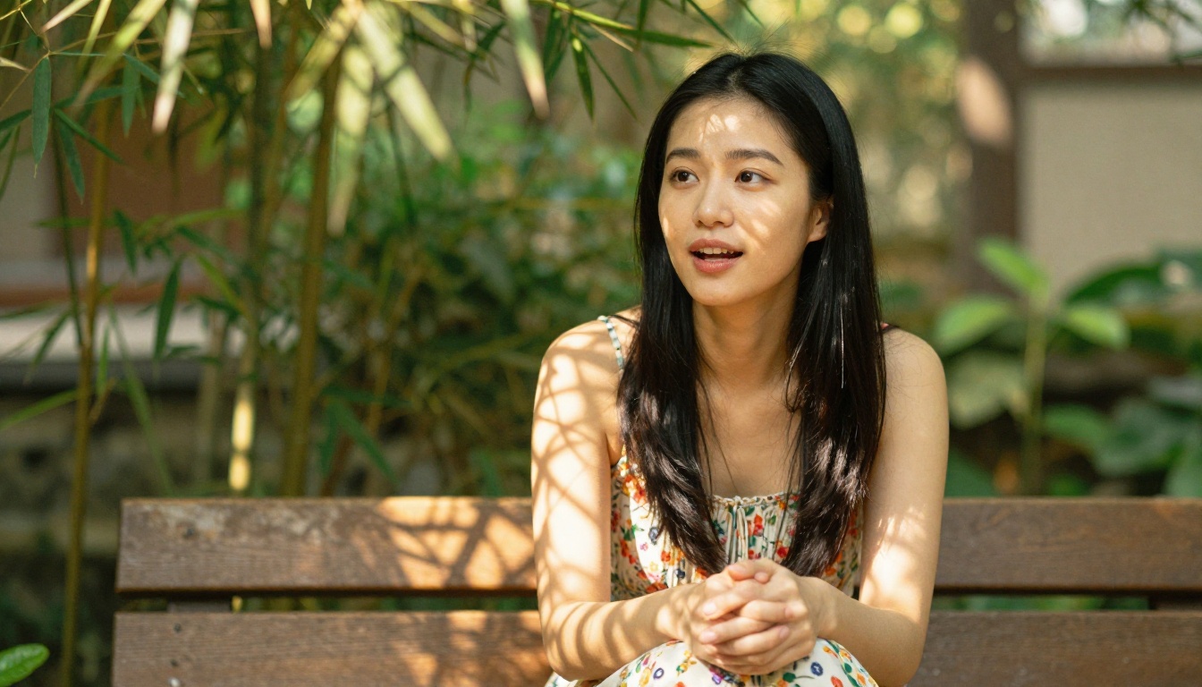 Waifu speaking in garden setting