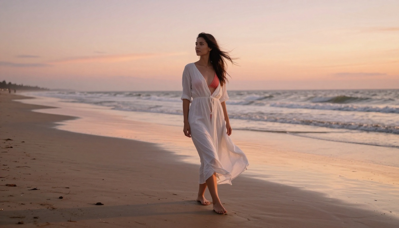 AI girlfriend beach golden hour portrait
