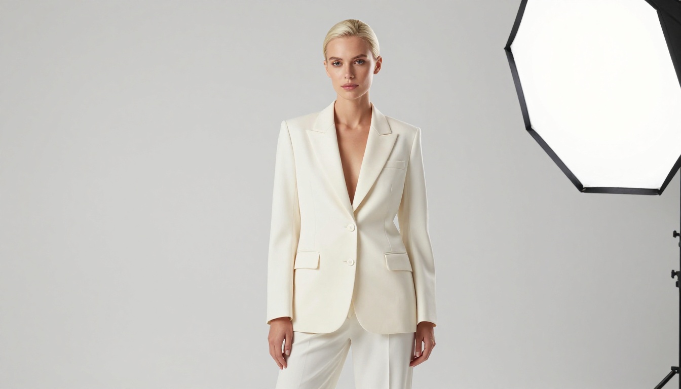 AI girlfriend fashion editorial studio white background