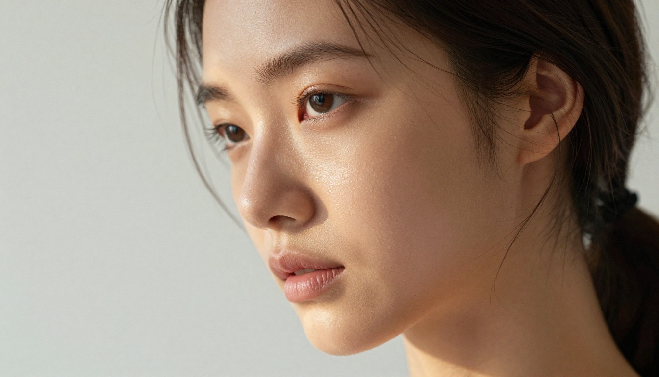 Close-up portrait with Rembrandt lighting on cheekbone, razor-thin depth of field