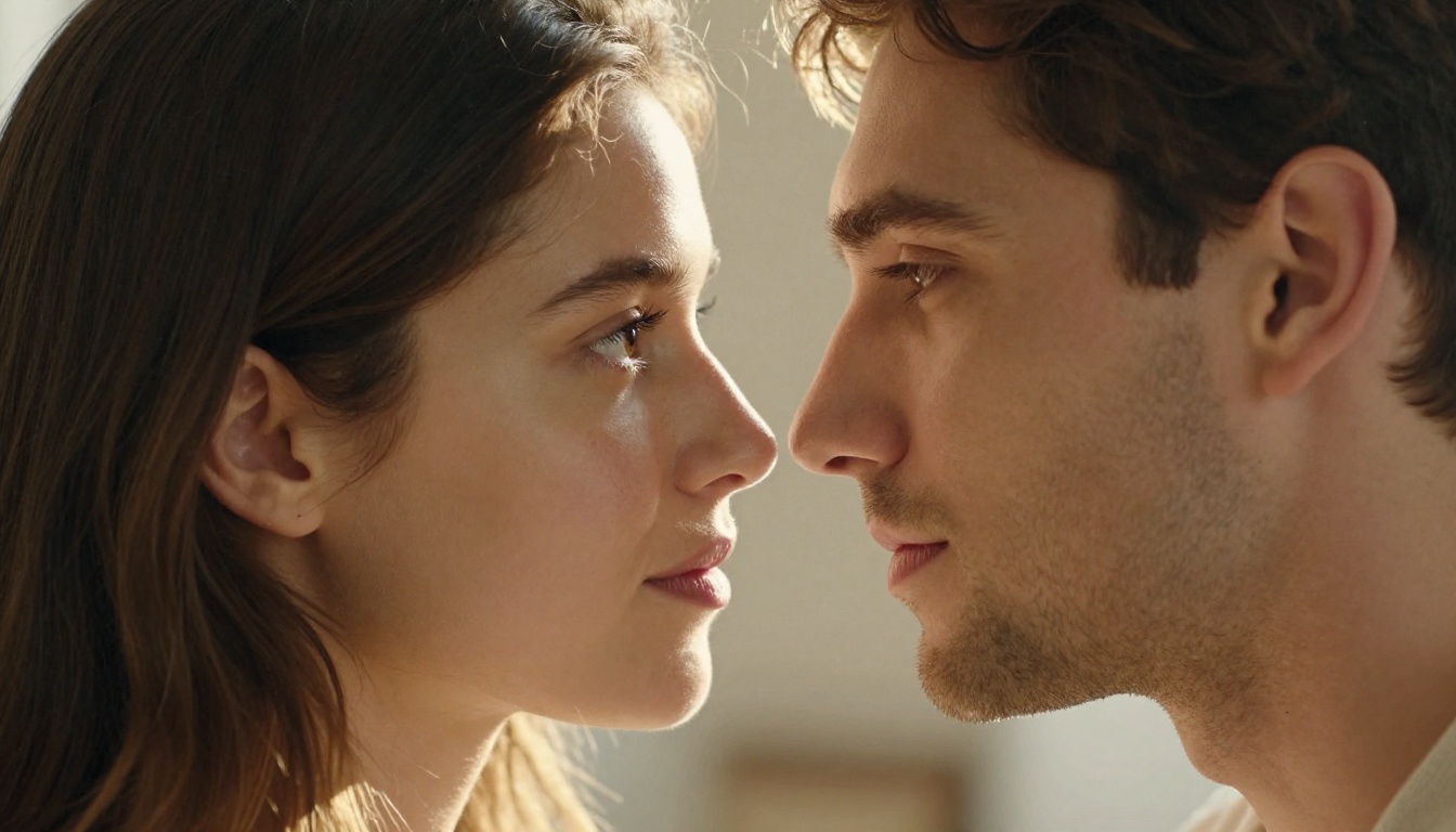 Two people in close intimate connection, digital companionship concept