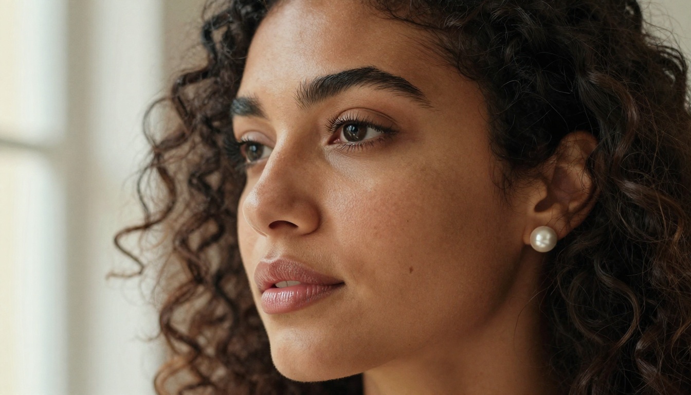 Close-up beauty portrait with natural skin texture and diffused light